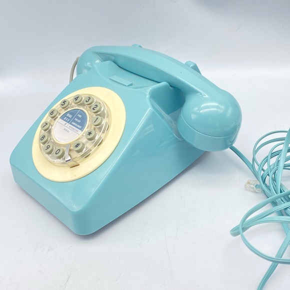 Retro Style Rotary Dial Phone Turquoise Push Button - Picture 6 of 7